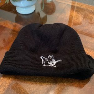 True Religion Brand Jeans Embossed Buddha Knit Black Hat Cap Beanie Truereligion